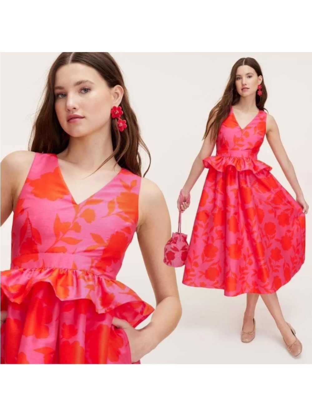 Kate Spade x Target Size 10 Classic Rose Peplum Midi Dress
Pink/Red NEW W/ TAG